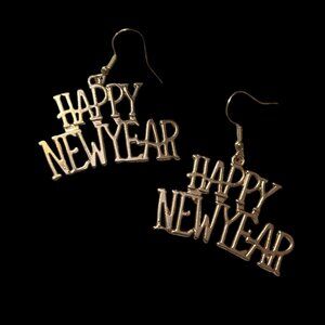Happy New Year Golden Dangle Earrings